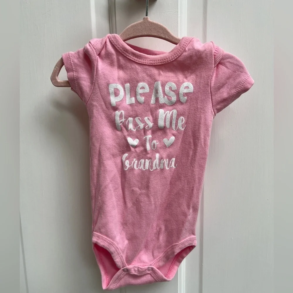 3-6M Pink and White Please Pass Me to Grandma Short Sleeve Onesie